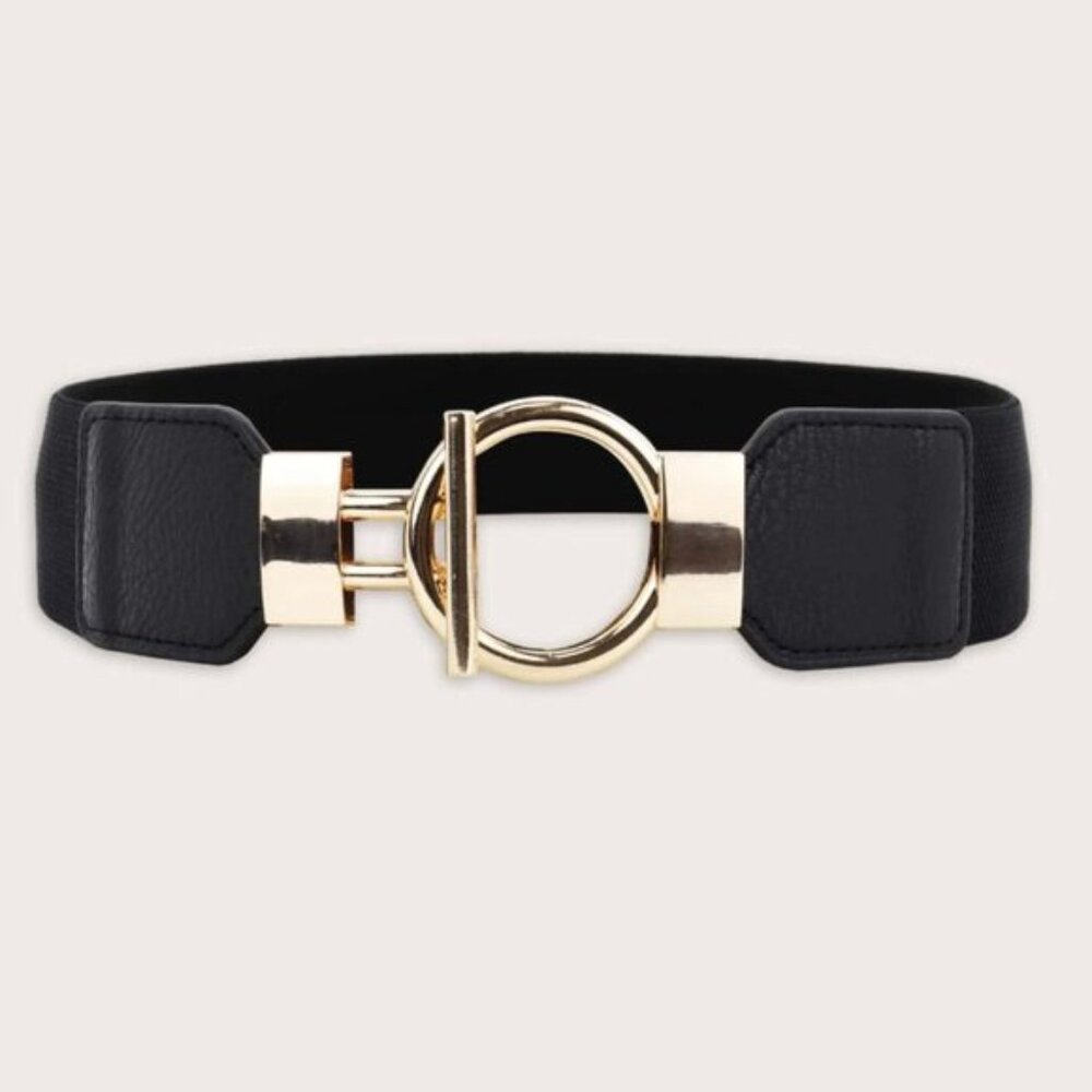 Black Ring Metal Buckle Elastic Belt